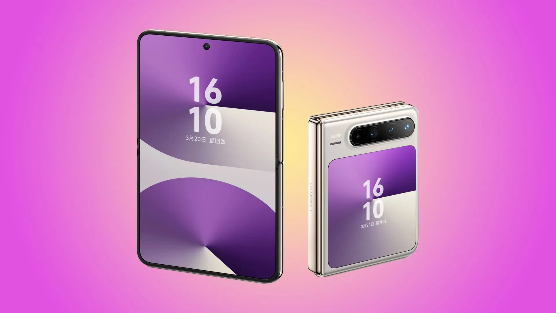 Hình ảnh điện thoại gập Huawei Pura X mở ngang, thể hiện thiết kế màn hình rộng độc đáo