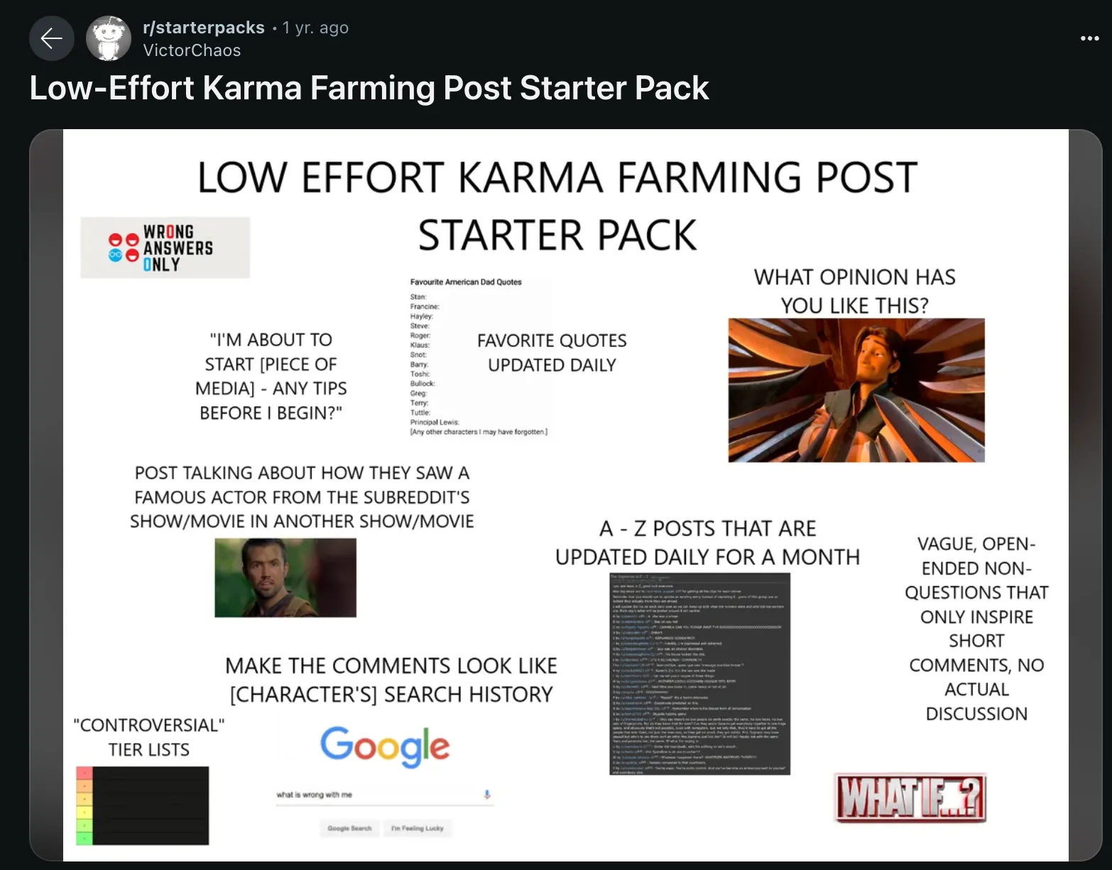 Hình ảnh minh họa bộ sưu tập &quot;công cụ khởi động&quot; cho các bài đăng câu kéo karma trên Reddit, nhấn mạnh vấn đề trùng lặp nội dung