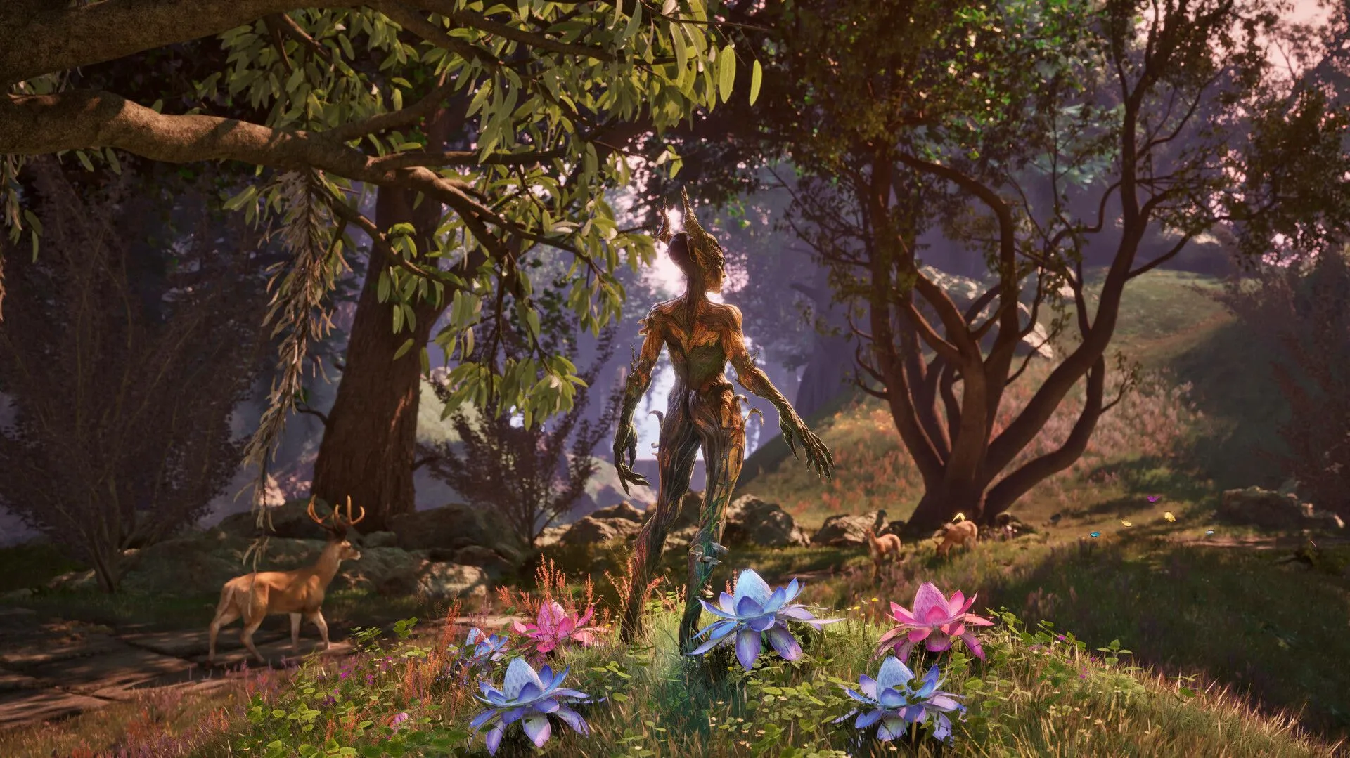 Hình ảnh một spriggan trong The Elder Scrolls IV: Oblivion Remastered với môi trường rừng rậm được nâng cấp đồ họa