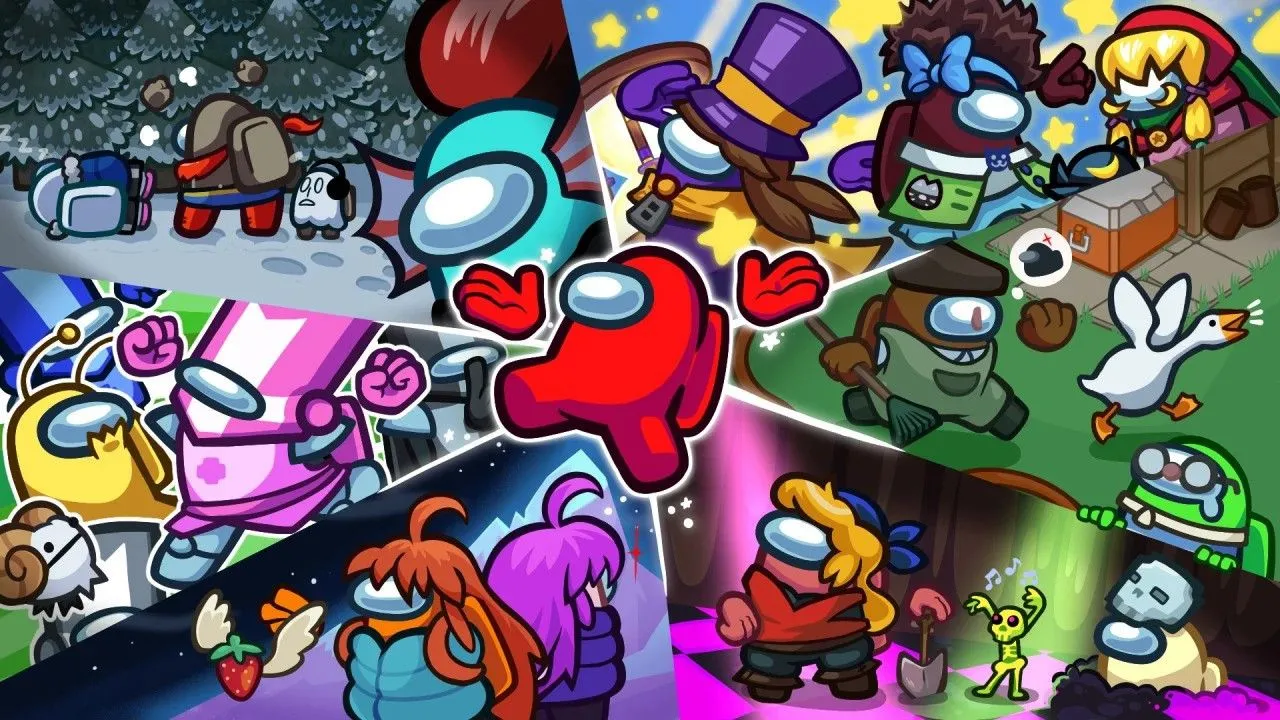 Hình ảnh quảng bá các nhân vật indie game crossover trong Among Us, minh chứng cho chiến lược tiếp thị chéo hiệu quả