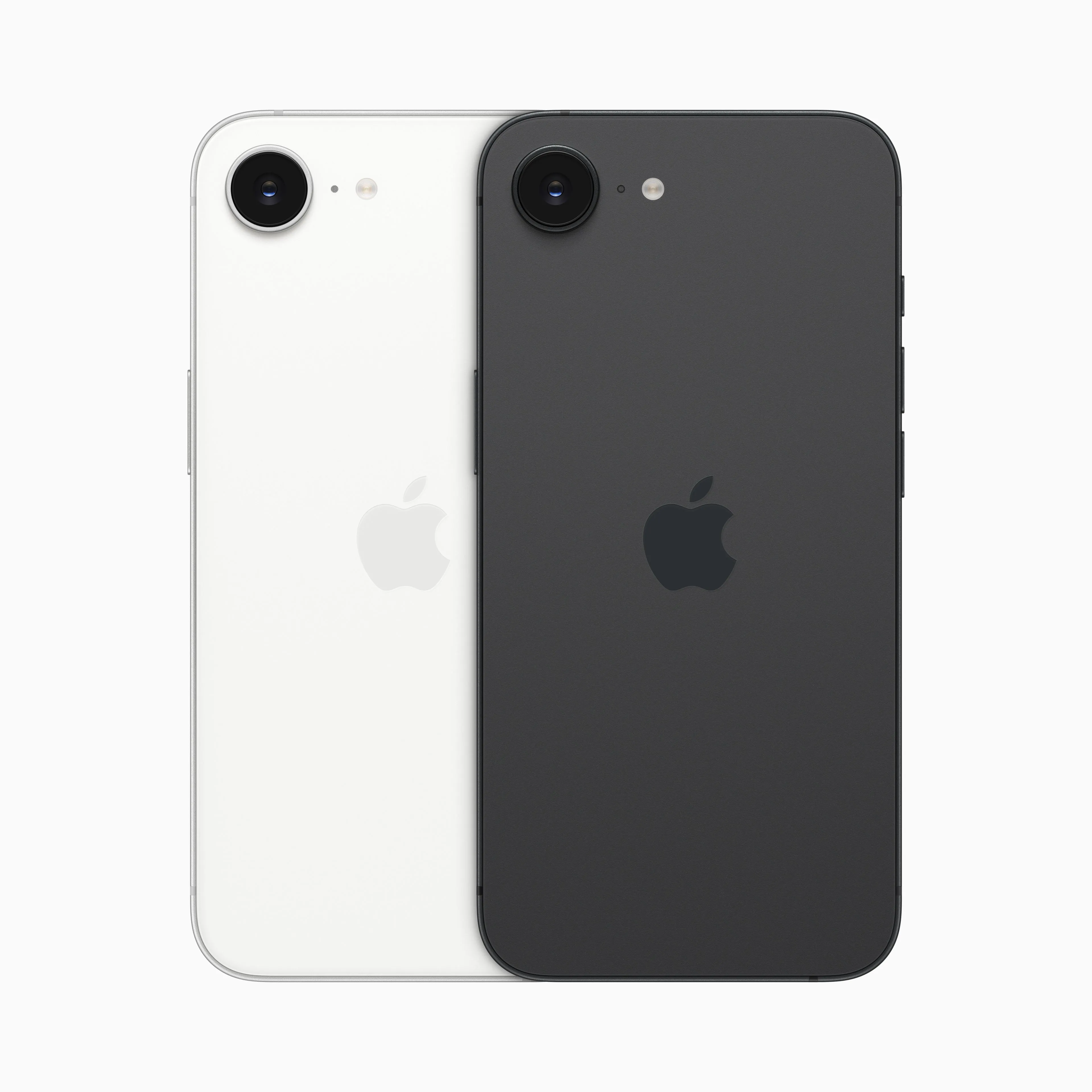 Hình ảnh tổng quan các phiên bản màu sắc của iPhone 16e từ cả mặt trước và sau.