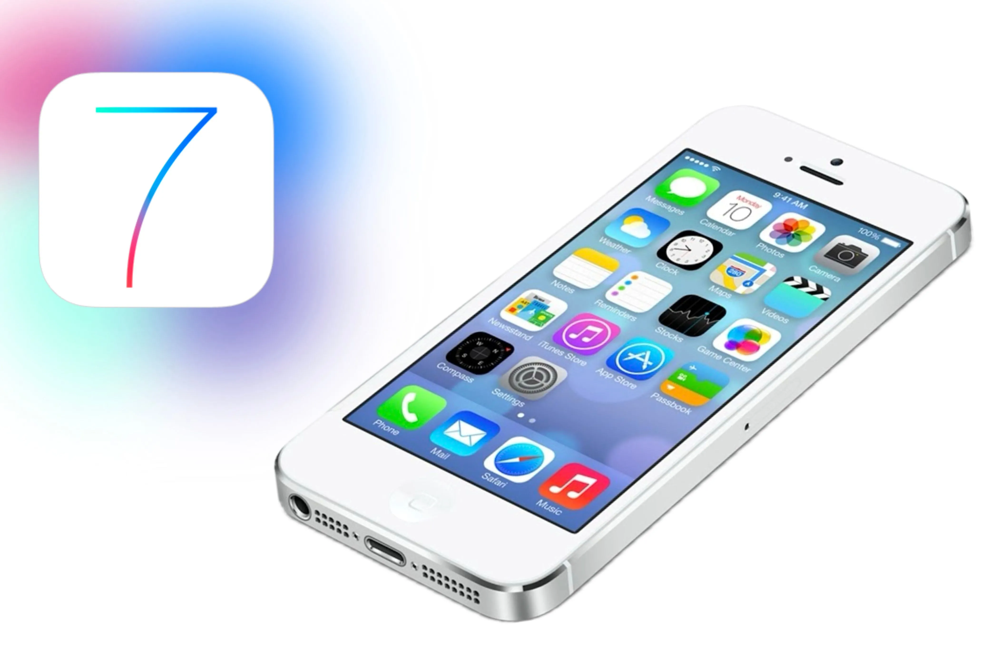 iPhone với giao diện iOS 7 đặc trưng và bảng màu thiết kế phẳng
