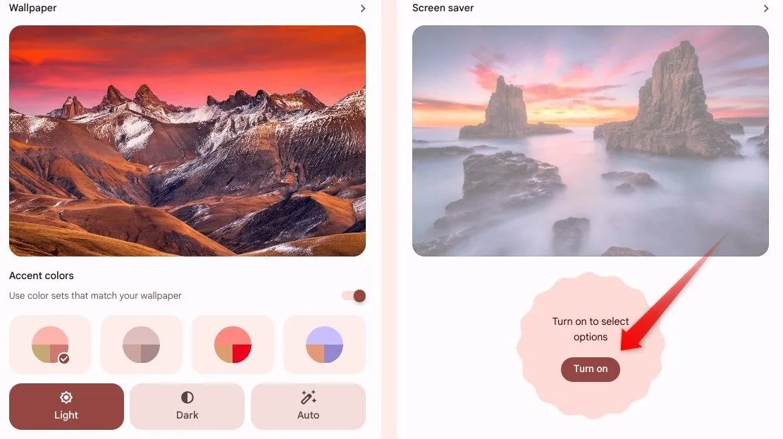 Kích hoạt trình bảo vệ màn hình trên hệ điều hành ChromeOS, tạo hiệu ứng chuyển động khi không sử dụng.
