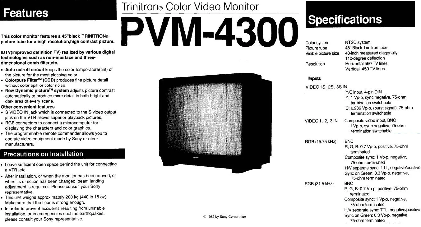 Màn hình CRT Sony PVM kích thước lớn với thông số kỹ thuật chi tiết, biểu tượng cho chất lượng hiển thị chuyên nghiệp trong giới game retro.