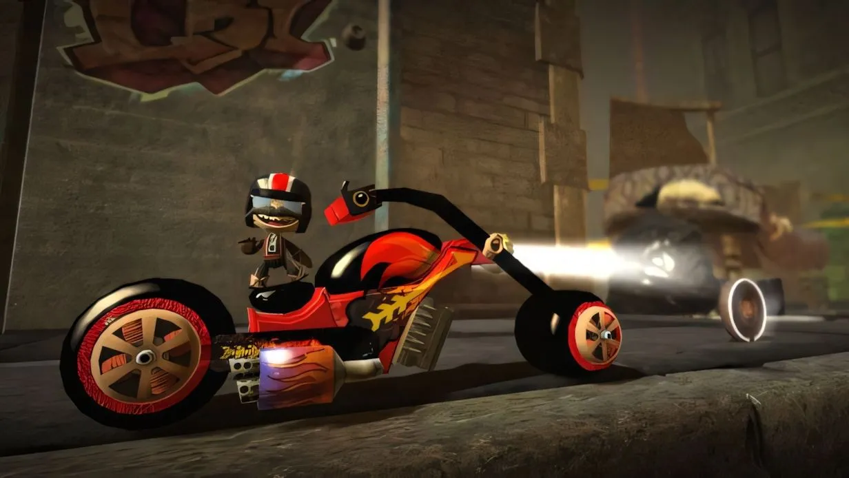 Màn hình &quot;Play, Create, Share&quot; của LittleBigPlanet, giới thiệu ba trụ cột chính của gameplay.