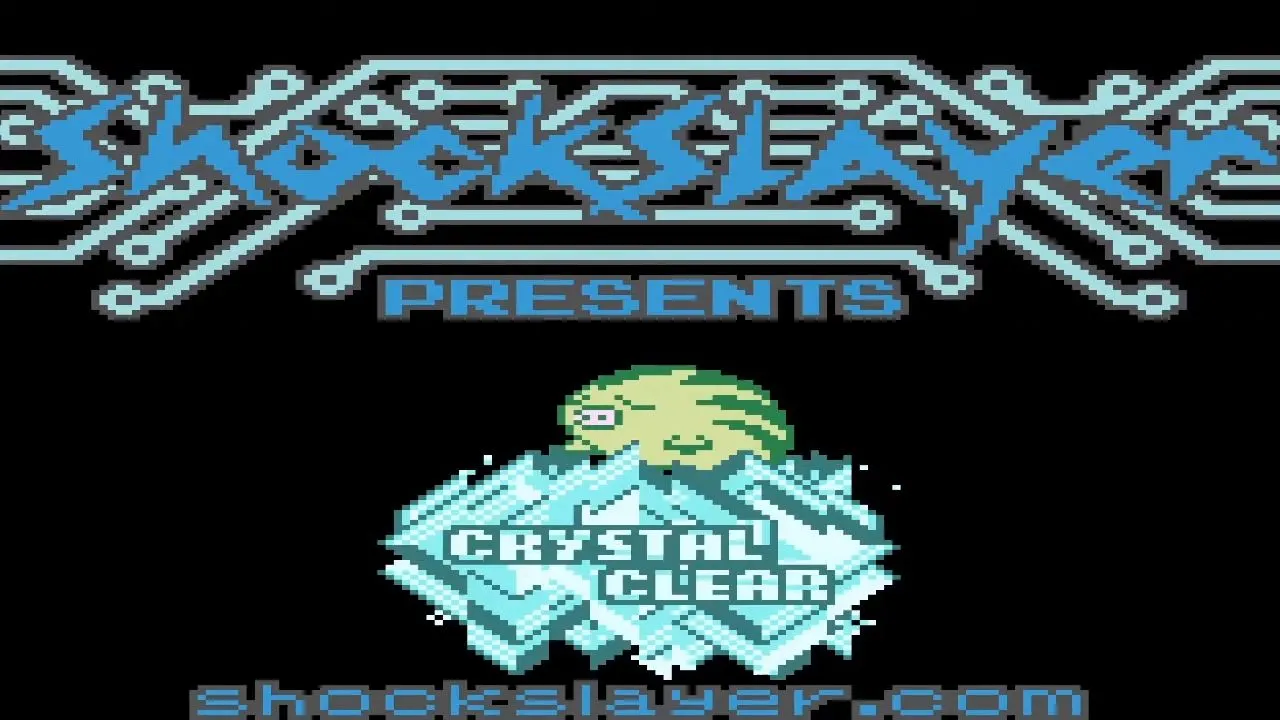 Màn hình tiêu đề ROM hack Pokémon Crystal Clear với các biểu tượng pokeball và tinh thể