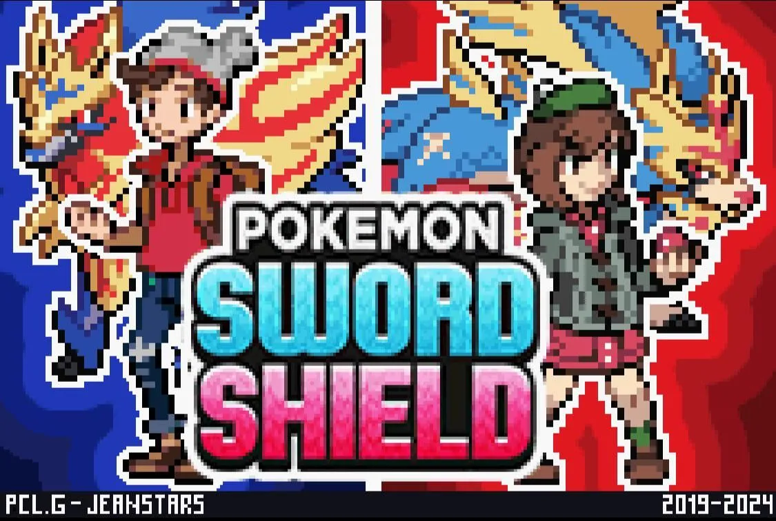 Màn hình tiêu đề ROM hack Pokémon Sword and Shield Ultimate Plus với phong cách đồ họa GBA hoài cổ