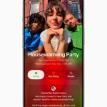 Màn hình ứng dụng Apple Invites trên iPhone, minh họa khả năng tạo lời mời sự kiện và quản lý khách mời