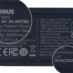 Mặt đáy sạc dự phòng Baseus BS-30KP365 bị thu hồi hiển thị số model và số serial để kiểm tra lỗi cháy nổ.