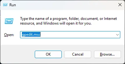 Mở Local Group Policy Editor thông qua hộp thoại Run trên Windows