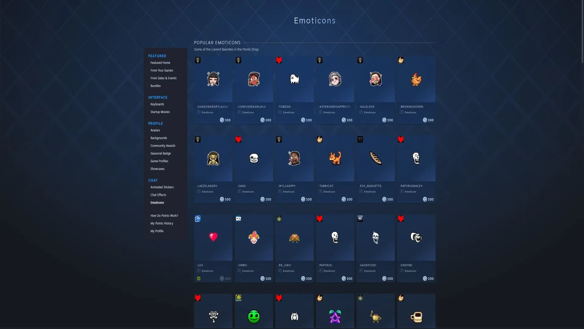 Một số biểu tượng cảm xúc độc đáo có sẵn để mua trong Cửa hàng Điểm Steam.
