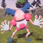 Mr. Mime trong Pokémon Legends: Arceus, dáng vẻ humanoid đang thực hiện cử chỉ tay đặc trưng.