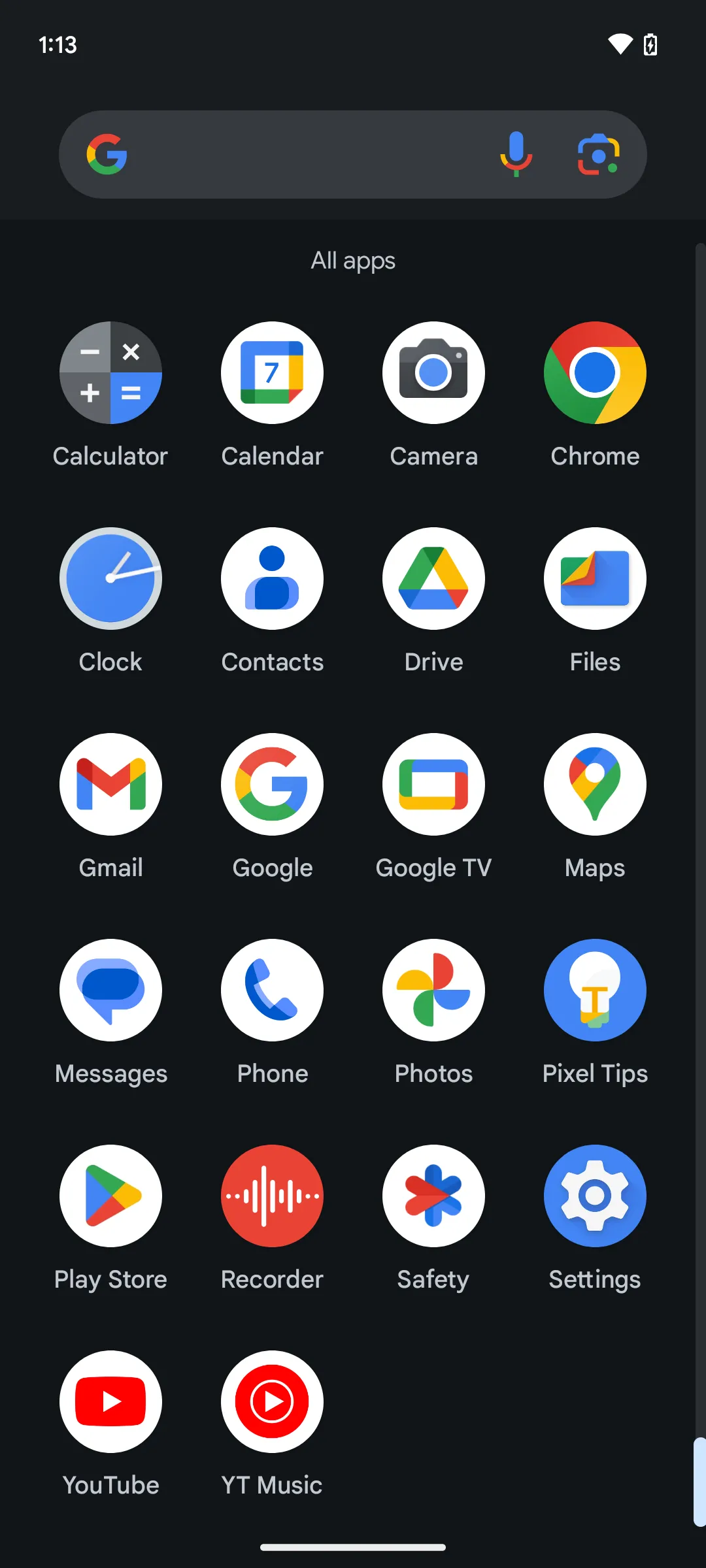 Ngăn kéo ứng dụng Android trên Pixel 7 hiển thị số lượng ít ỏi ứng dụng không phải của Google.