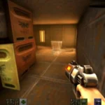 Người chơi AI trong Quake 2 nhìn vào một bức tường tạo bởi nhiều hộp xếp chồng lên nhau, thể hiện cách AI xây dựng môi trường game ngẫu nhiên.