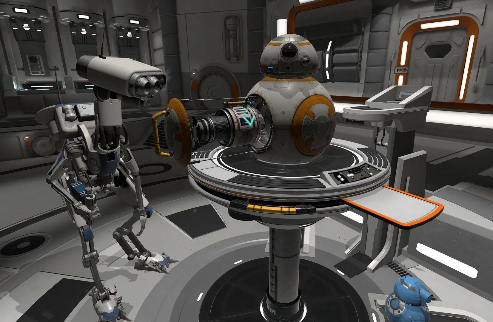 Người chơi sửa chữa droid BB-series trong game thực tế ảo Star Wars Droid Repair Bay