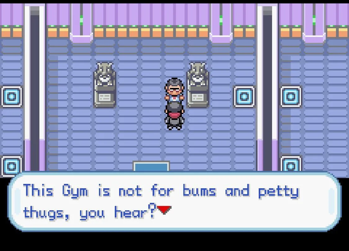 Người chơi trong vai thành viên Team Rocket cố gắng vào phòng gym trong Pokémon FireRed Rocket Edition