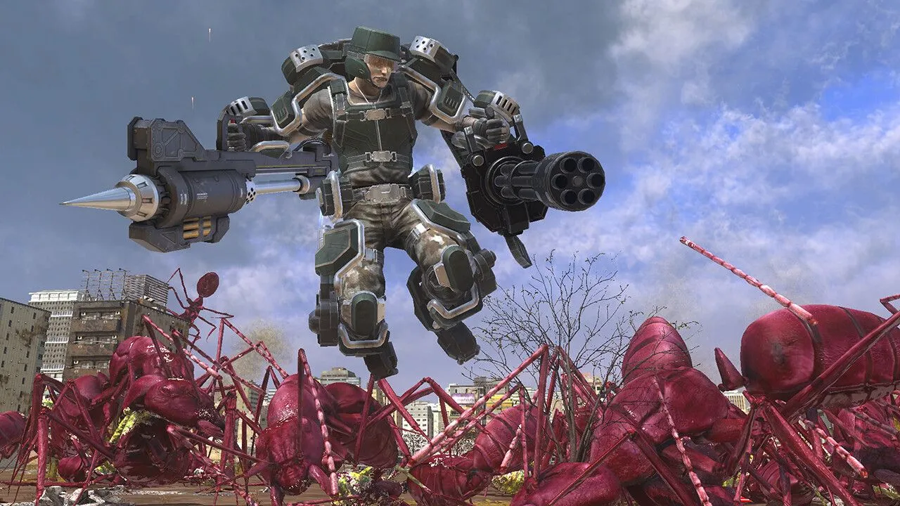 Người lính chiến đấu với đàn kiến khổng lồ trong game AA Earth Defense Force 6