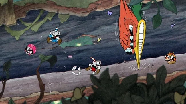 Nhân vật Cuphead minh họa cơ chế hitbox và né tránh trong một tựa game platformer