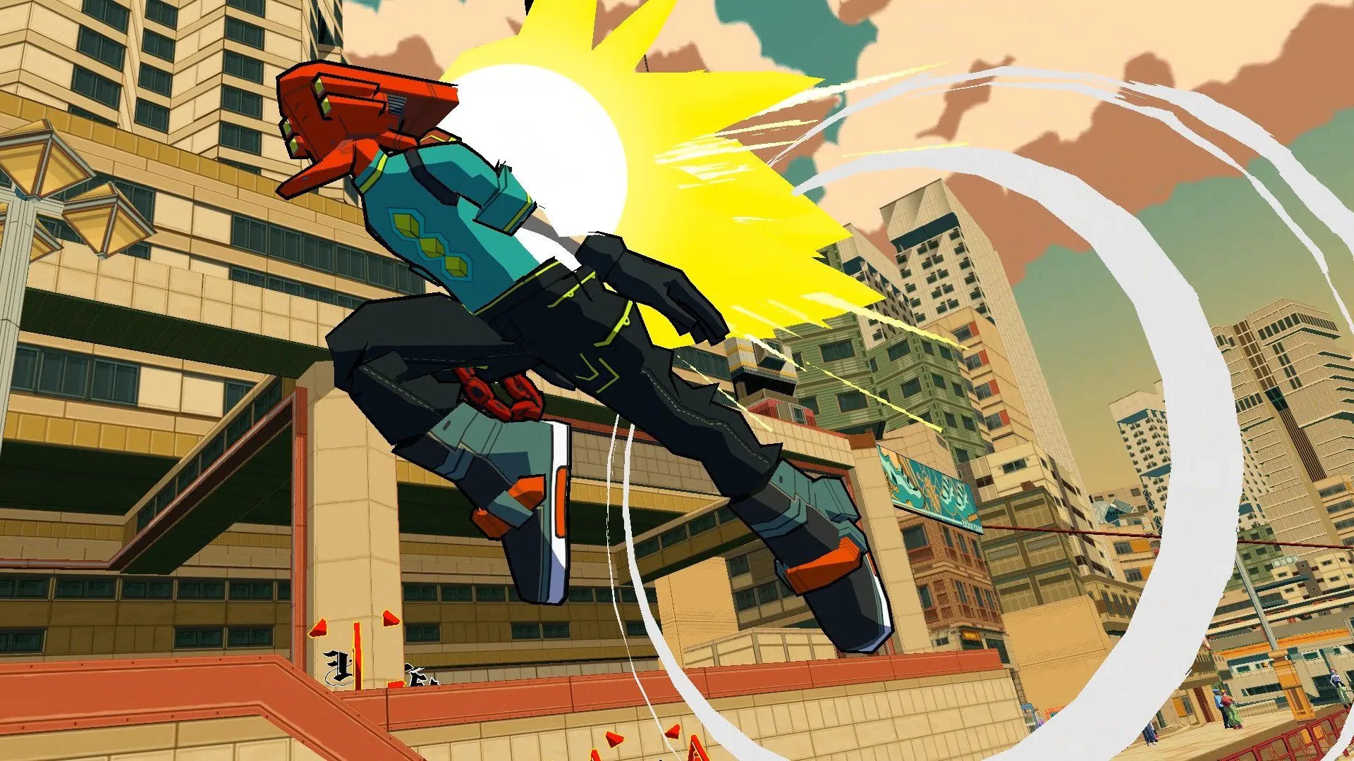 Nhân vật Red trong Bomb Rush Cyberfunk, tái hiện thành công phong cách đồ họa cel-shaded của Jet Set Radio với sự tươi mới.