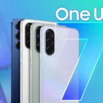 Nhiều điện thoại Samsung hiển thị giao diện One UI 7, cạnh bên là biểu tượng và chữ "One UI 7", minh họa các thiết bị tương thích.