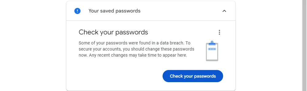 Nút để kiểm tra các mật khẩu đã lưu trong tài khoản Google