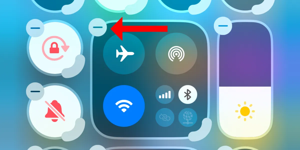 Nút xóa nhóm điều khiển trong Control Center iOS 18