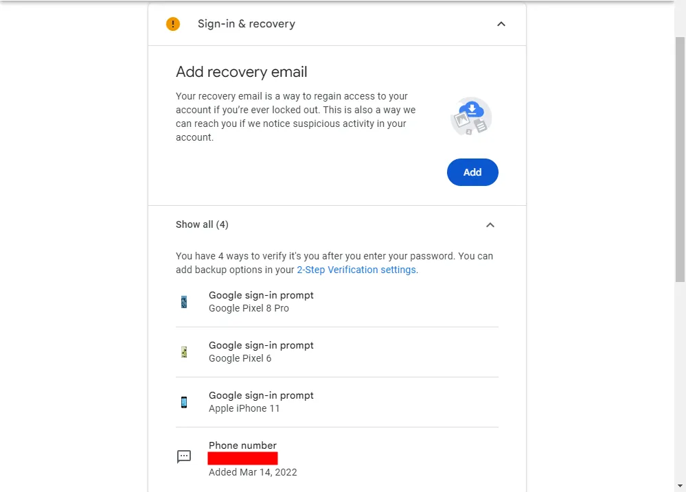 Phương pháp khôi phục tài khoản Google bao gồm email và số điện thoại