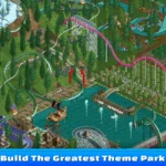 Sân chơi giải trí trong RollerCoaster Tycoon, minh họa khả năng xây dựng và quản lý công viên.