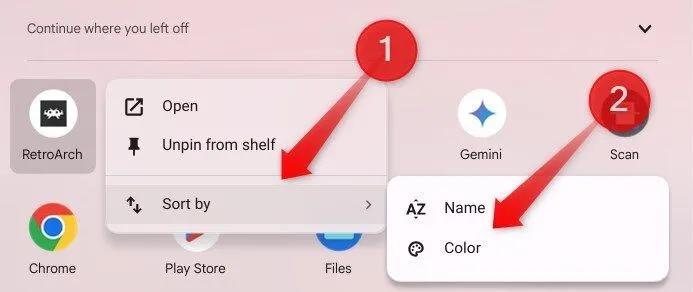 Sắp xếp ứng dụng theo màu sắc trong Launcher của ChromeOS, giúp tìm kiếm dễ dàng hơn.