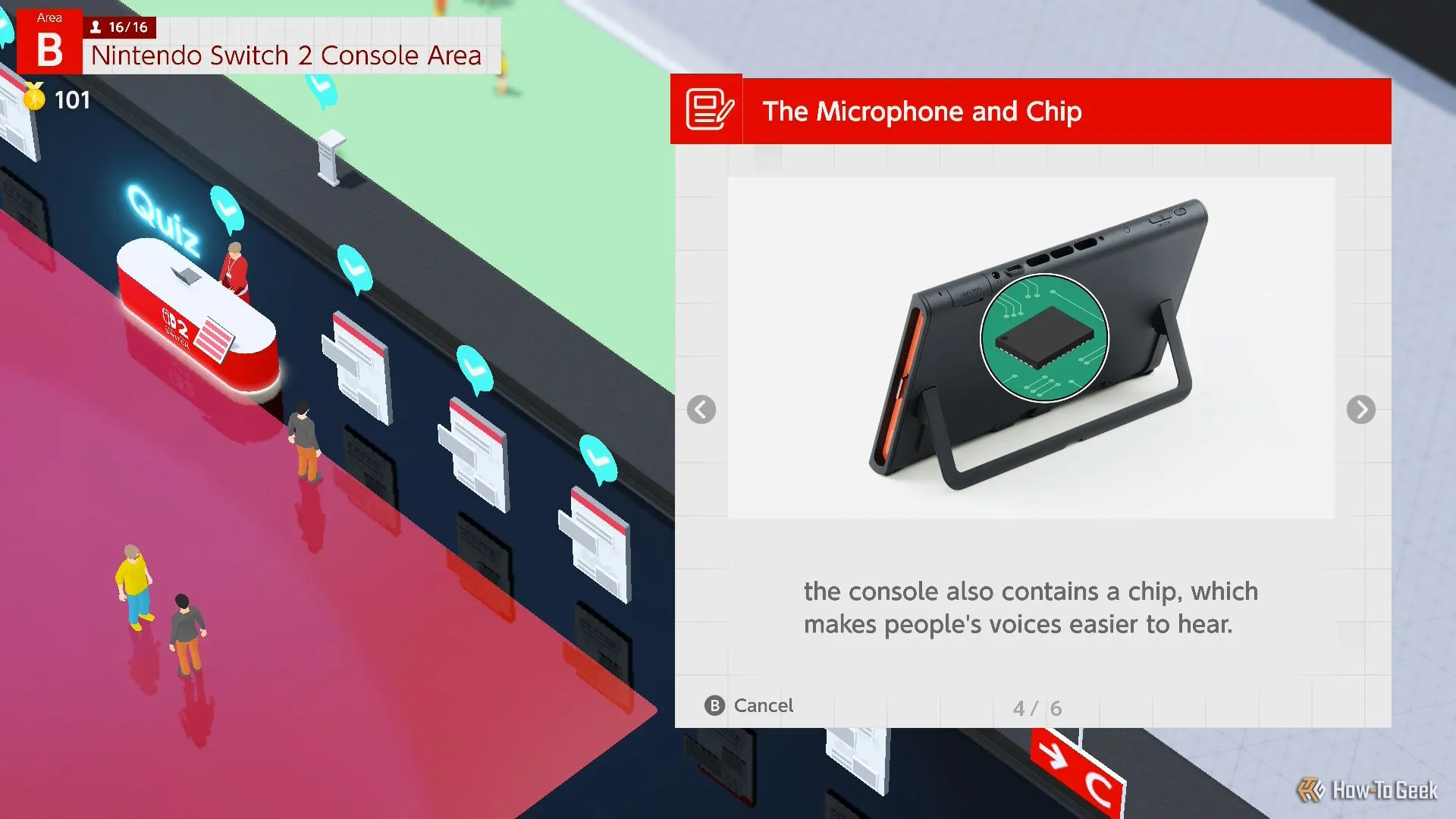Sơ đồ chip xử lý micro trên Nintendo Switch 2 được tiết lộ trong Welcome Tour, minh họa khả năng lọc ồn và thu âm từ xa