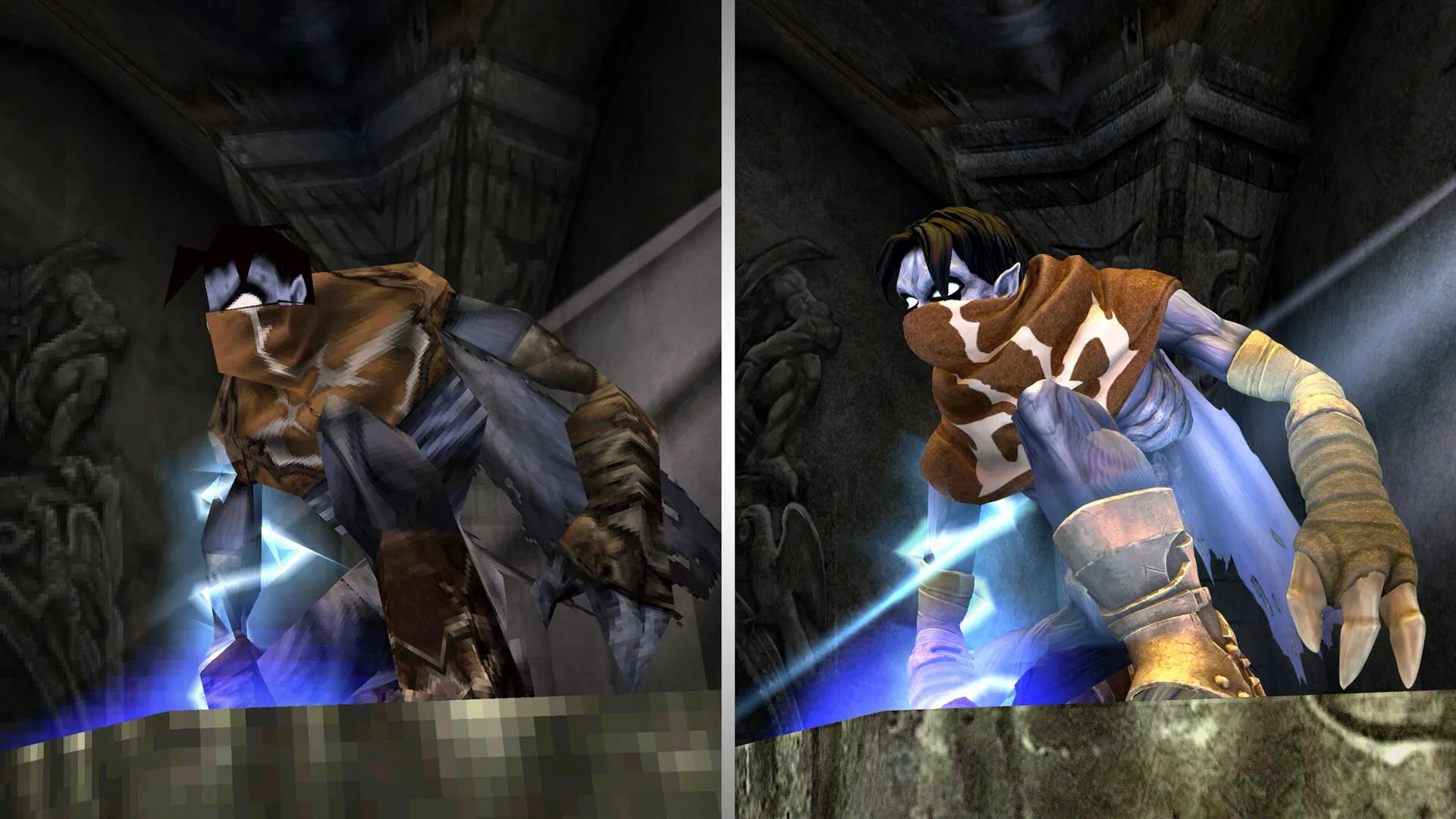 So sánh đồ họa Legacy of Kain Soul Reaver phiên bản PS1 và phiên bản Remastered, cho thấy sự nâng cấp hình ảnh của game