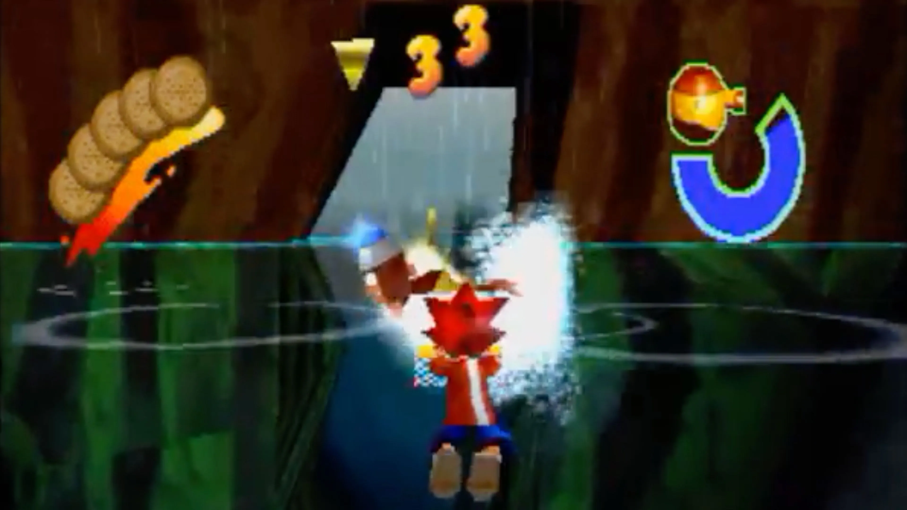 Spike đuổi bắt khỉ trong màn chơi đầy màu sắc của game Ape Escape trên PS1, minh họa gameplay sáng tạo với DualShock.