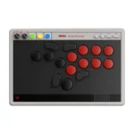 Tay cầm chơi game 8BitDo Arcade Controller với thiết kế siêu mỏng và các nút bấm cơ học Kailh Wizard được chiếu sáng.
