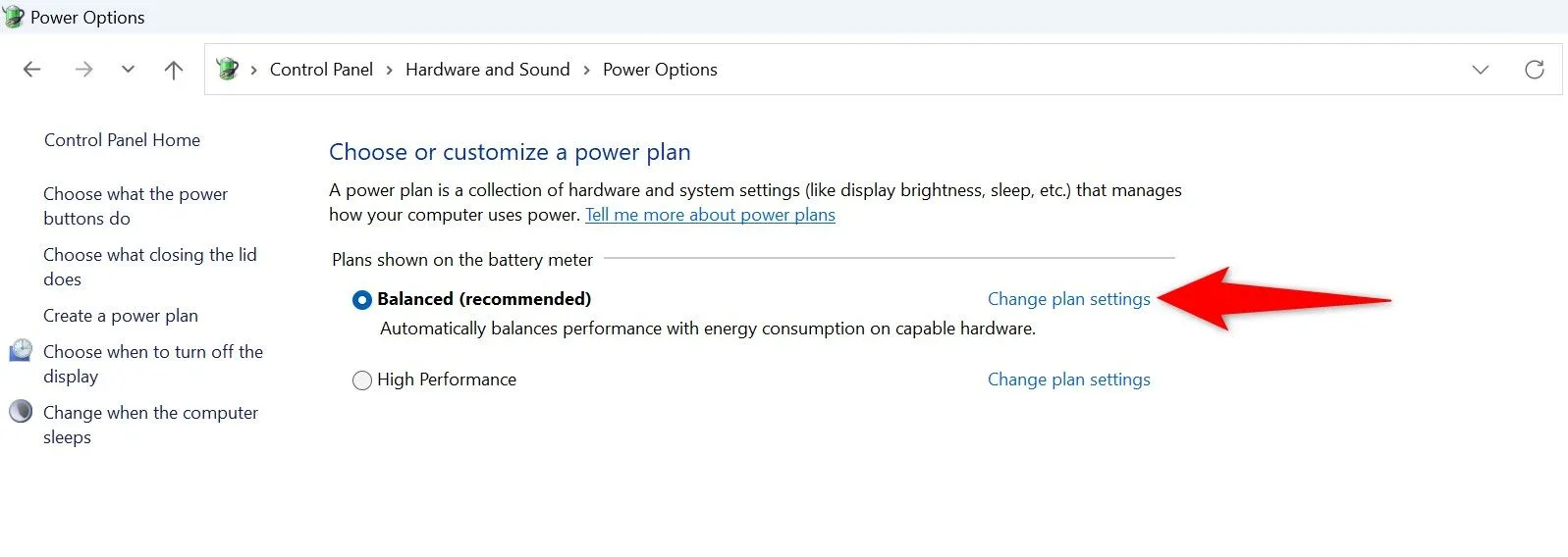 Thay đổi cài đặt gói điện năng trong Power Options của Windows 11