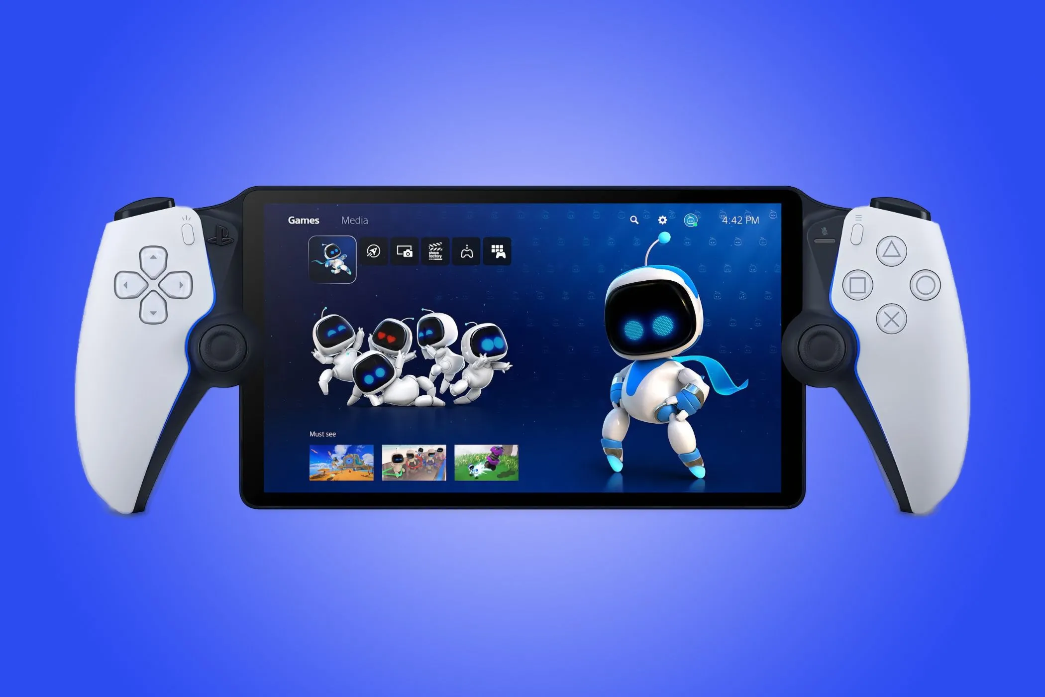 Thiết bị PlayStation Portal Remote Player của Sony, hiển thị màn hình và tay cầm