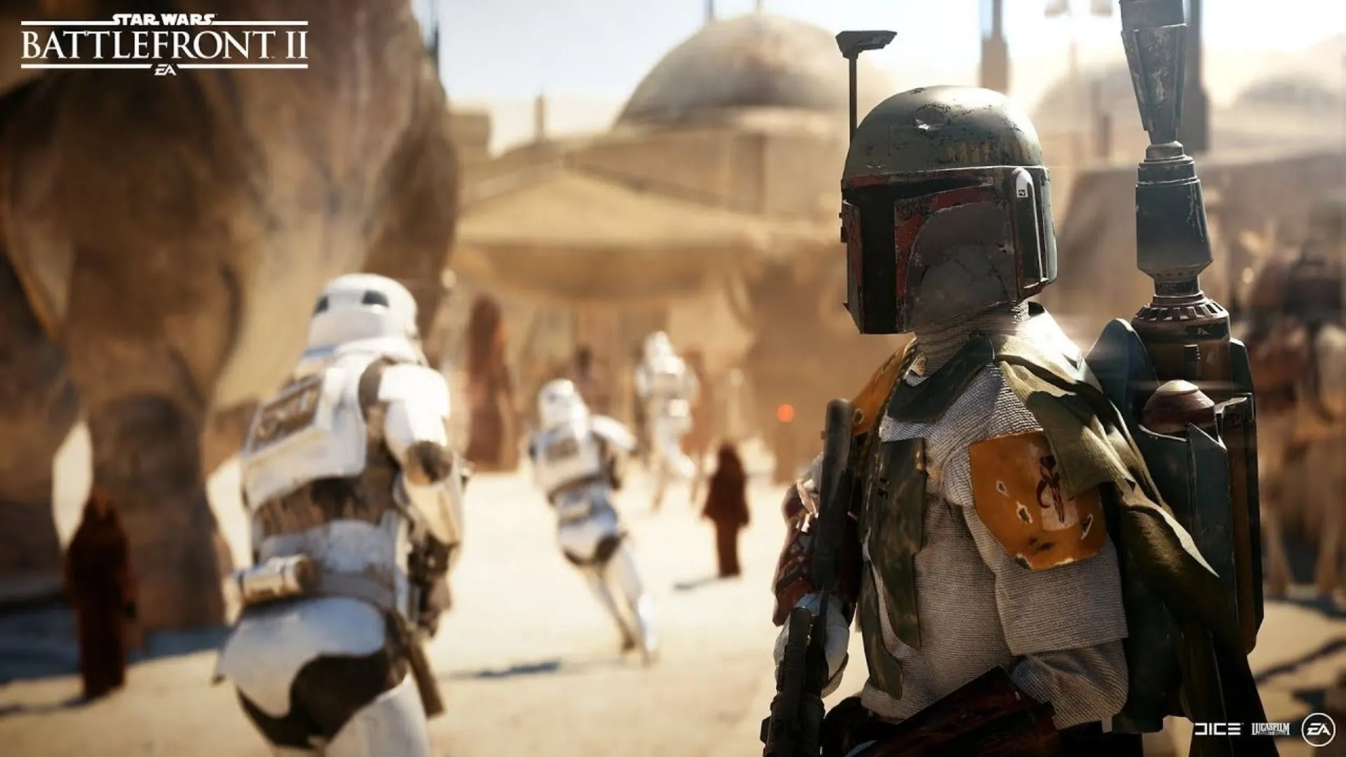 Thợ săn tiền thưởng Boba Fett trong Star Wars Battlefront II, một trong những nhân vật huyền thoại mà người chơi có thể hóa thân.