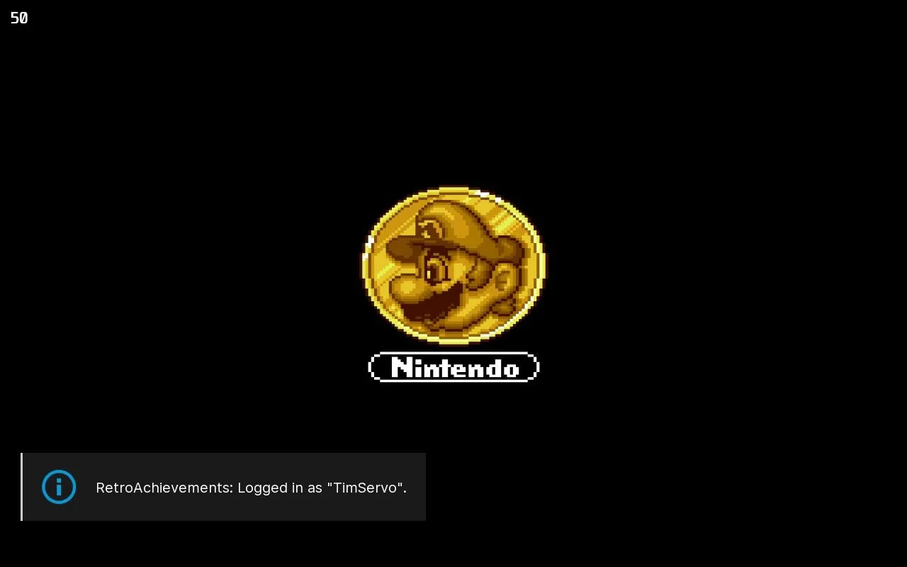 Thông báo đăng nhập thành công vào RetroAchievements khi khởi động game trên giả lập.