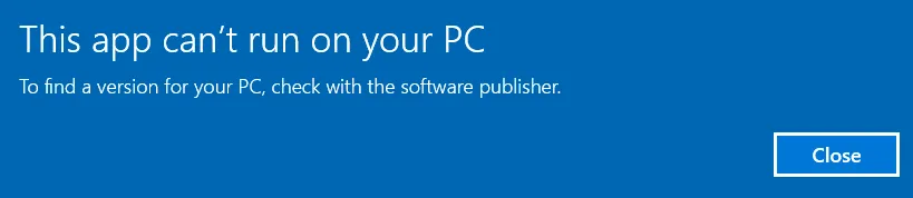 Thông báo lỗi 'This app cannot run on your PC' thường gặp khi chạy các ứng dụng không tương thích trên phiên bản Windows mới hơn.