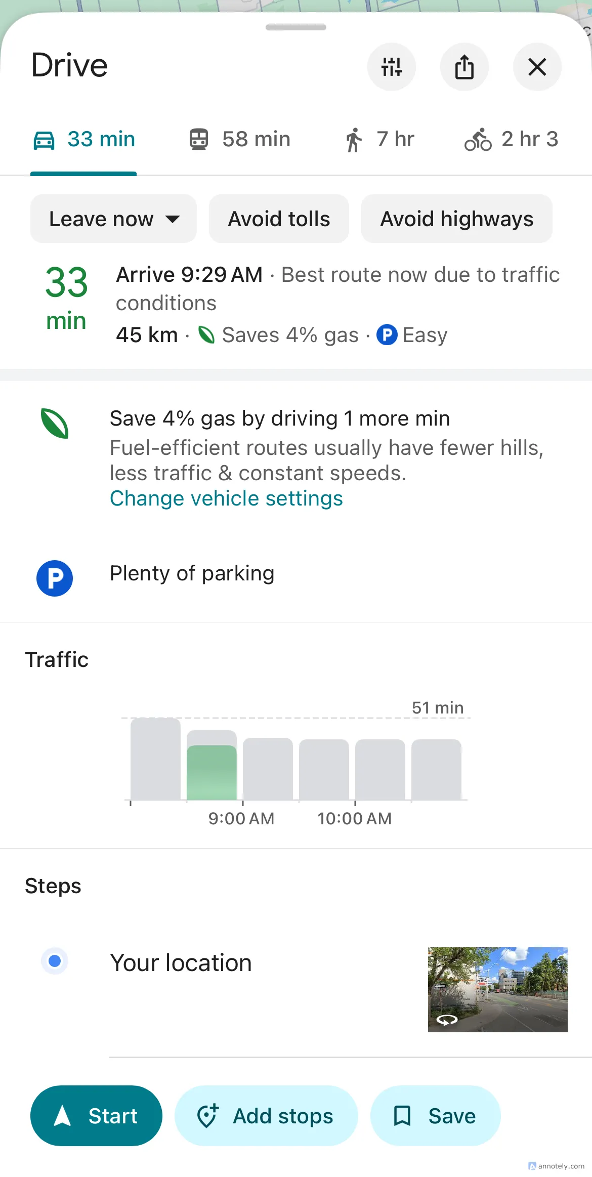 Tìm kiếm lộ trình tiết kiệm nhiên liệu cho việc lái xe trên Google Maps