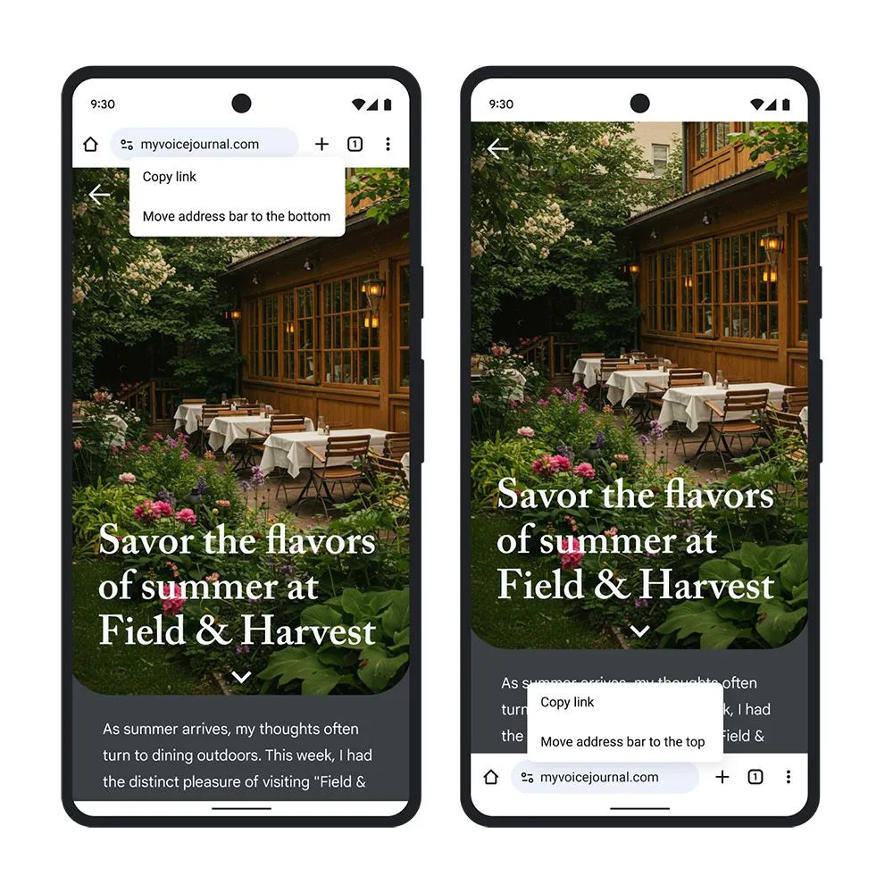 Tính năng di chuyển thanh địa chỉ xuống dưới cùng trên trình duyệt Google Chrome cho Android