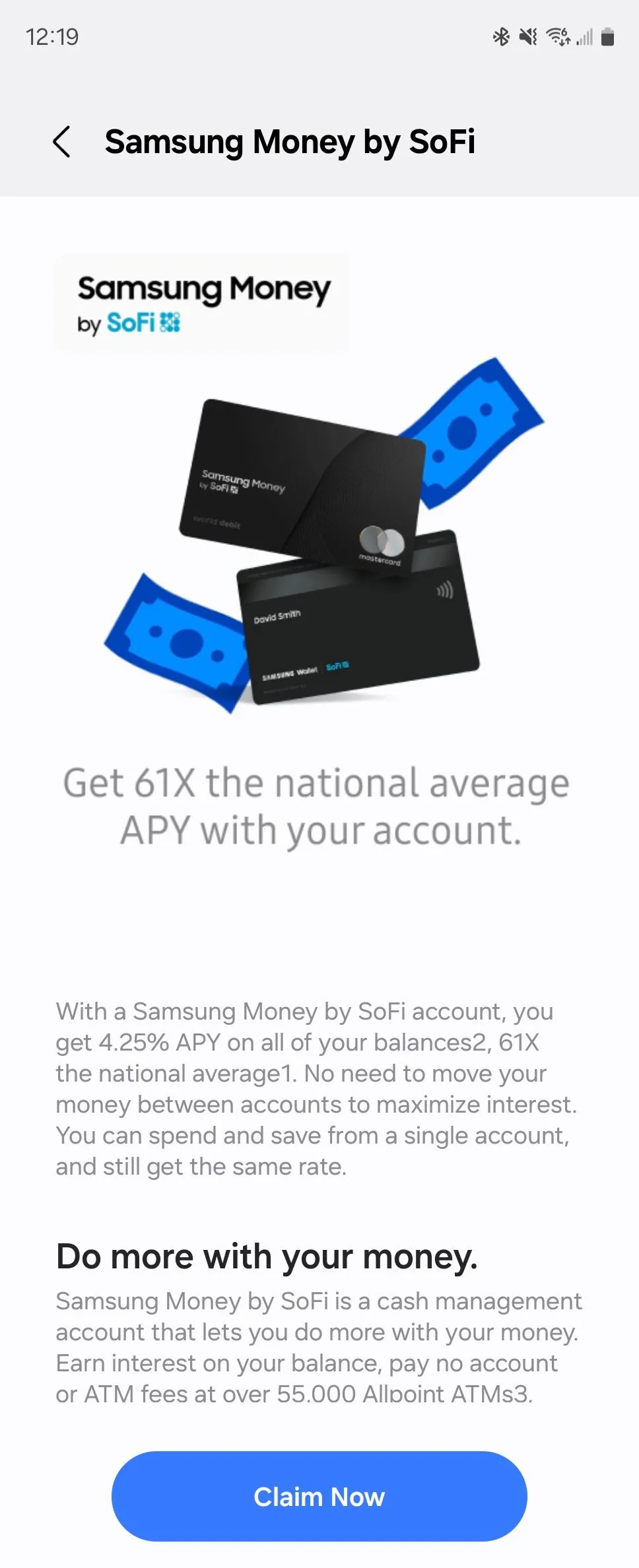 Tính năng Samsung Money by SoFi tích hợp trong Samsung Wallet, cung cấp tài khoản tiết kiệm và chi tiêu.