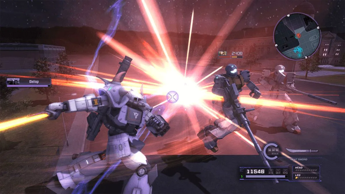 Trận chiến robot Zaku và GM trong Mobile Suit Gundam Battle Operation Code Fairy, minh họa game spin-off hành động