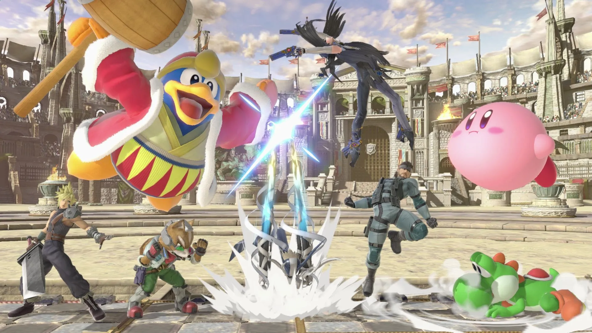 Trận đấu 8 người trong Super Smash Bros Ultimate, minh họa đỉnh cao của game crossover