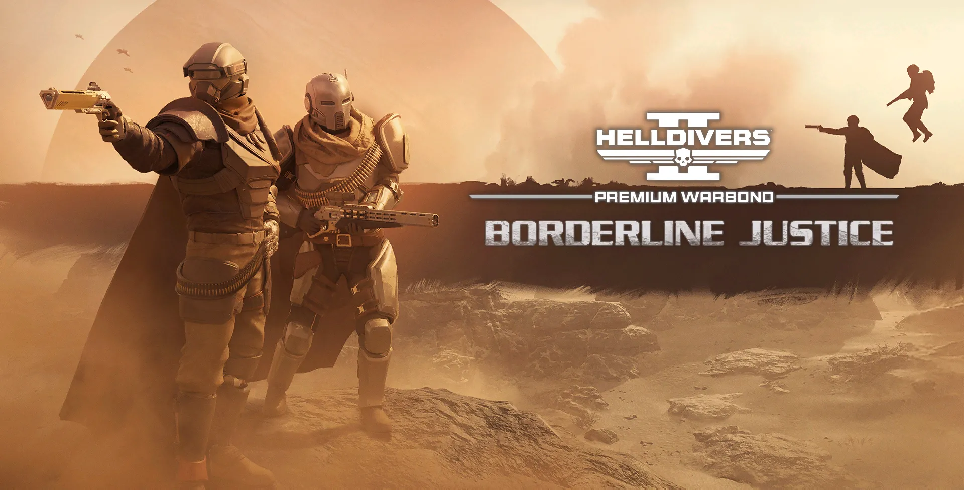 Trang bìa gói chiến đấu cao cấp Borderline Justice trong game Helldivers 2, với hình ảnh một lính Helldiver mang phong cách cao bồi.