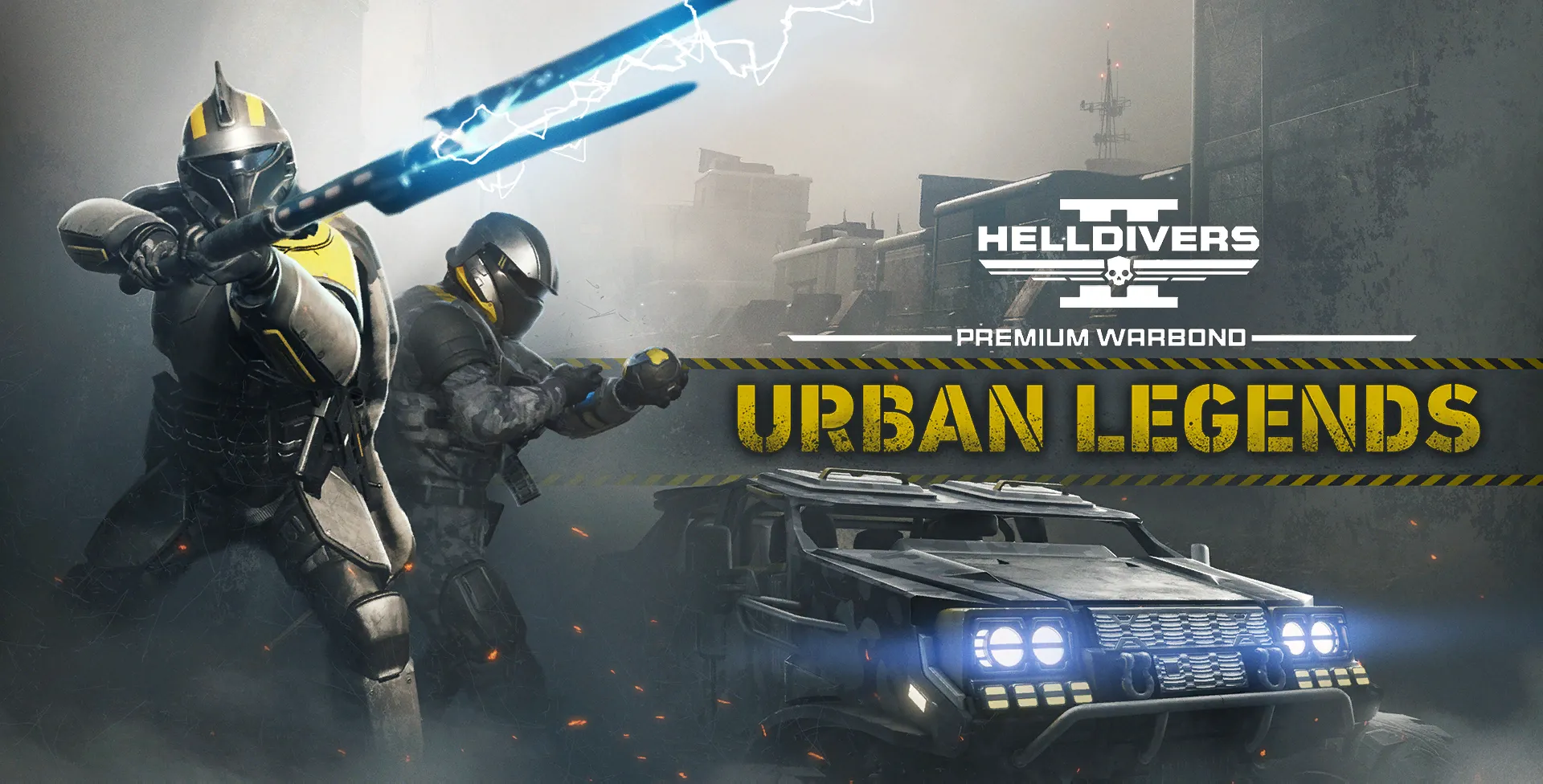 Trang bìa gói chiến đấu cao cấp Urban Legends trong game Helldivers 2, với hình ảnh một lính Helldiver cầm súng máy hạng nặng.