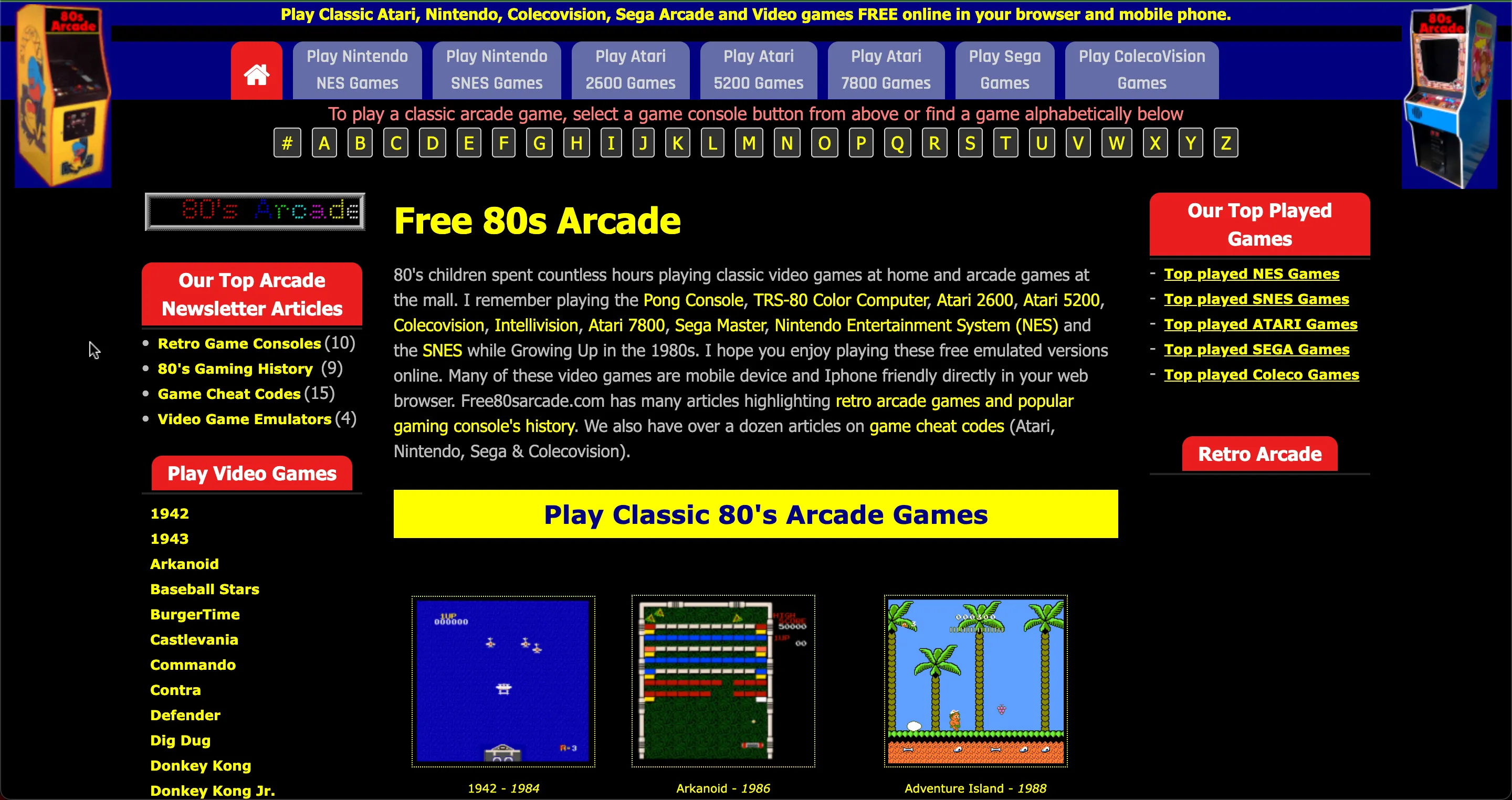 Trang chủ website Free80sArcade