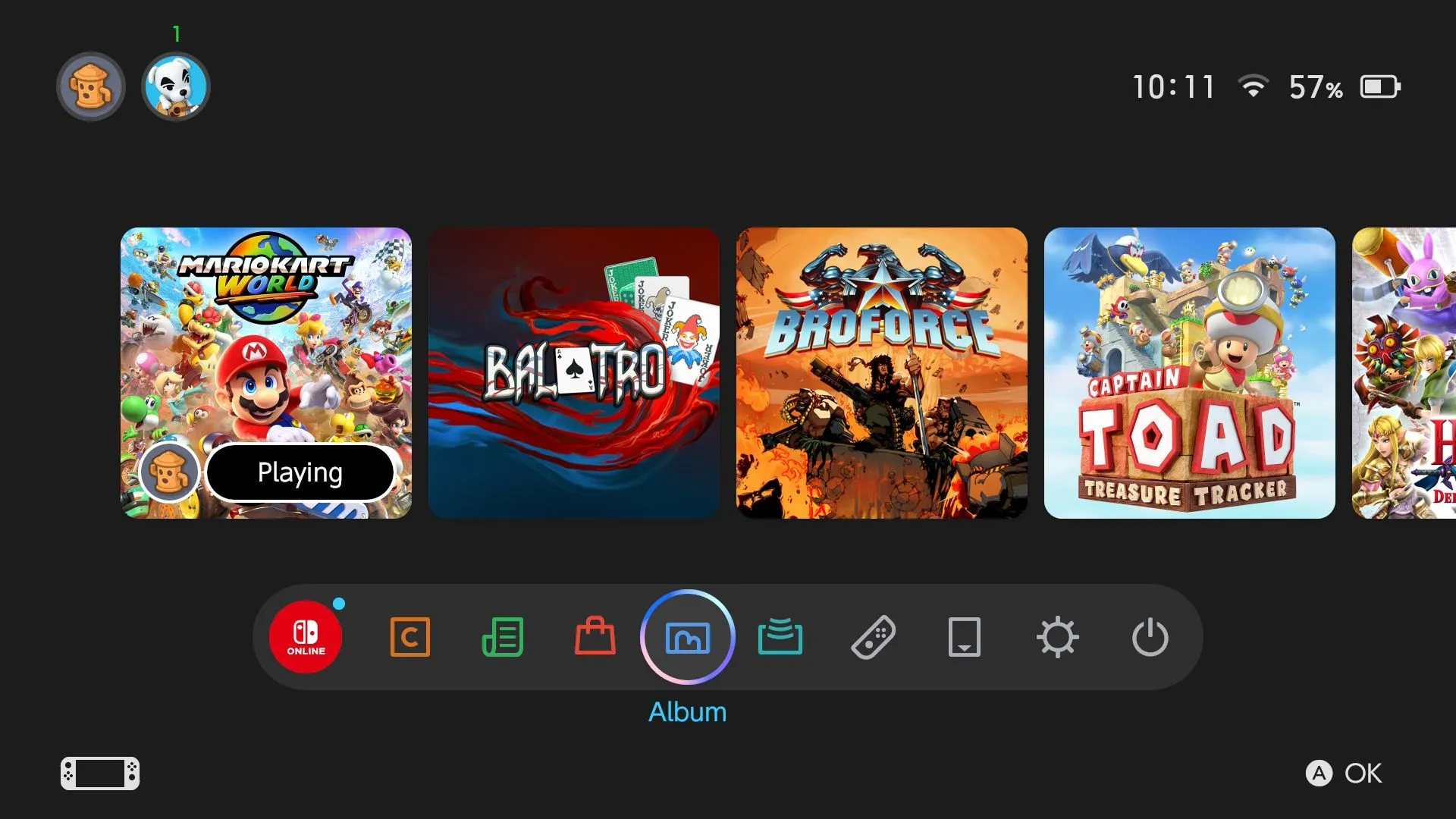 Truy cập ứng dụng Album từ giao diện chính của Nintendo Switch 2 để quản lý ảnh và video