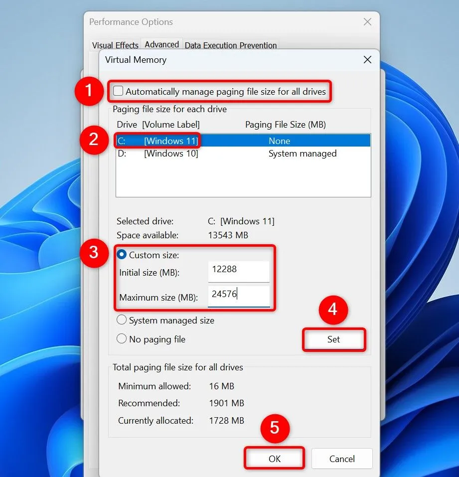 Tùy chỉnh kích thước bộ nhớ ảo (paging file) để tăng RAM cho Windows 11