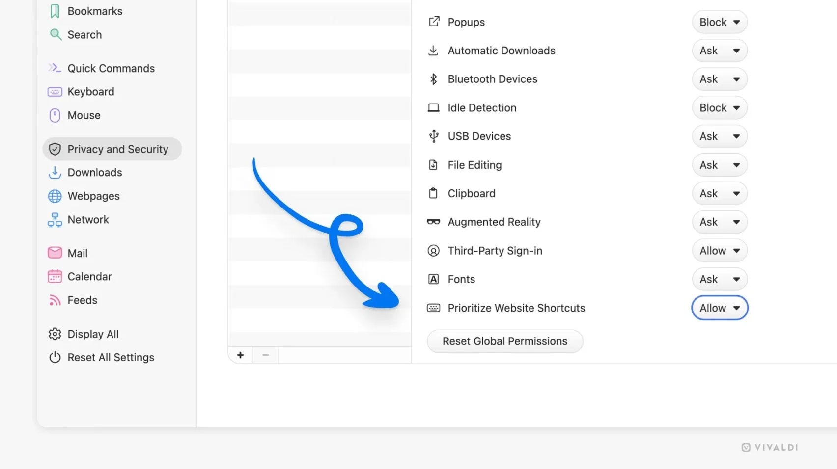Tùy chỉnh phím tắt theo từng trang web trong trình duyệt Vivaldi 7.4