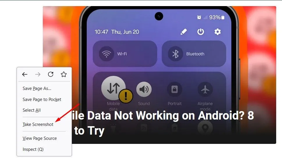 Tùy chọn chụp ảnh màn hình trong trình duyệt Firefox